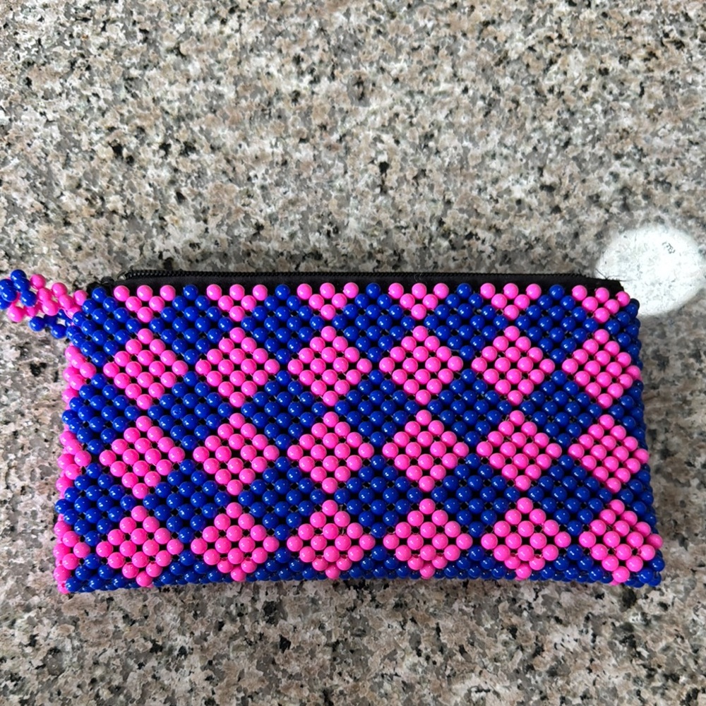 Pink and Blue African Beaded Clutch